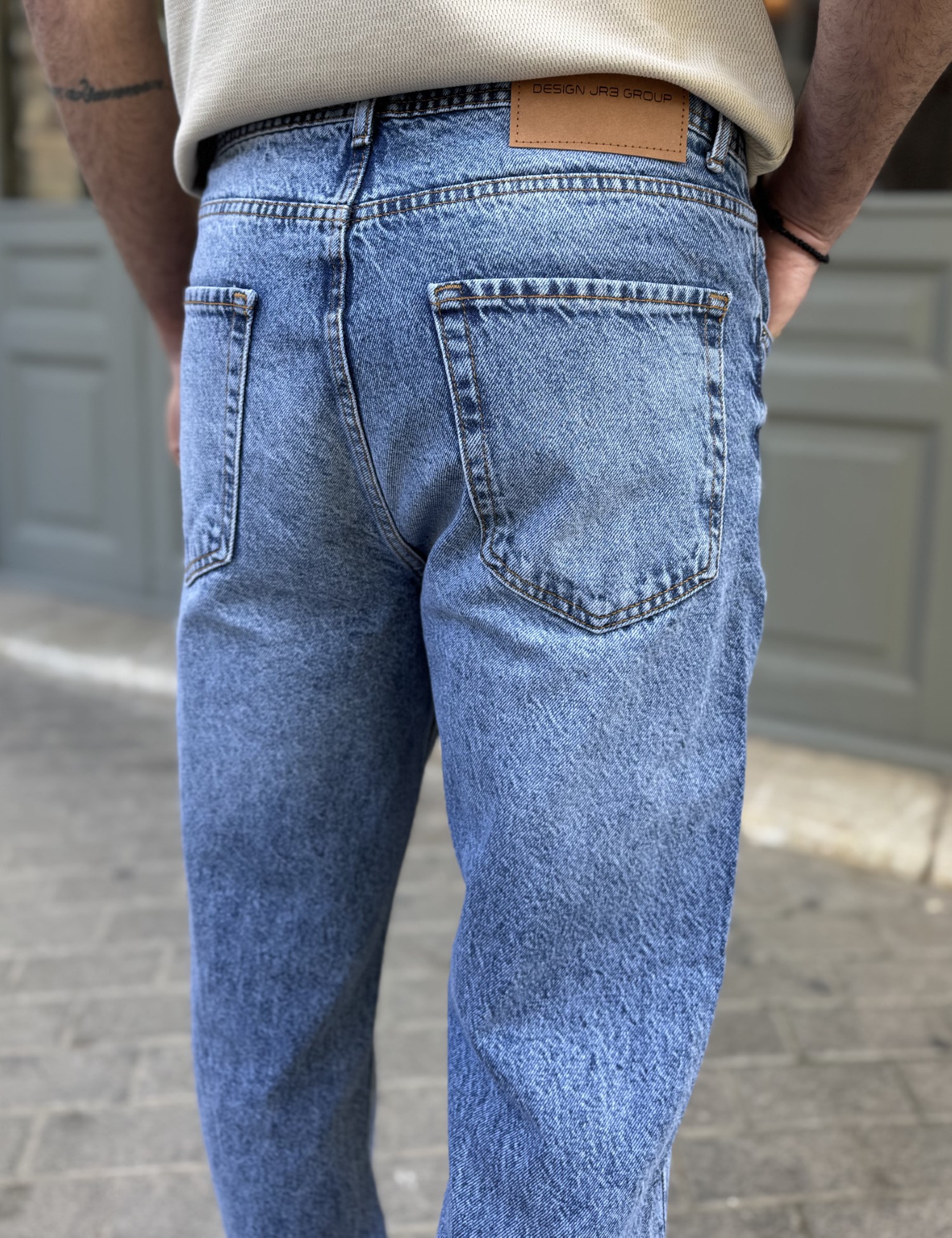 Ανδρικό μπλε σταθερό Loose Jean πεντάτσεπο με κουμπιά BF3027 φωτογραφία